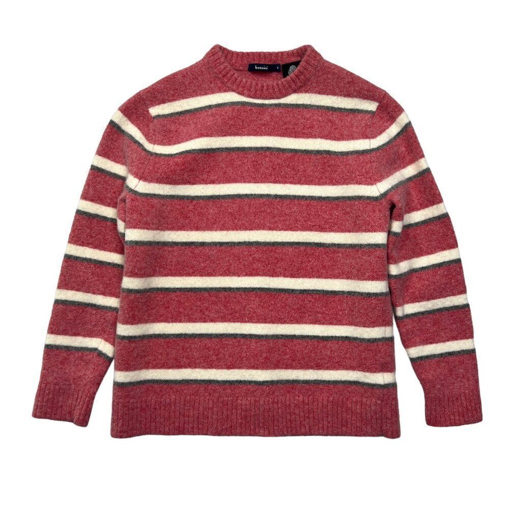 Bossini Sweater Womens Small Red White‎ Striped Mock Neck Wool Long Sleeve Shirt
